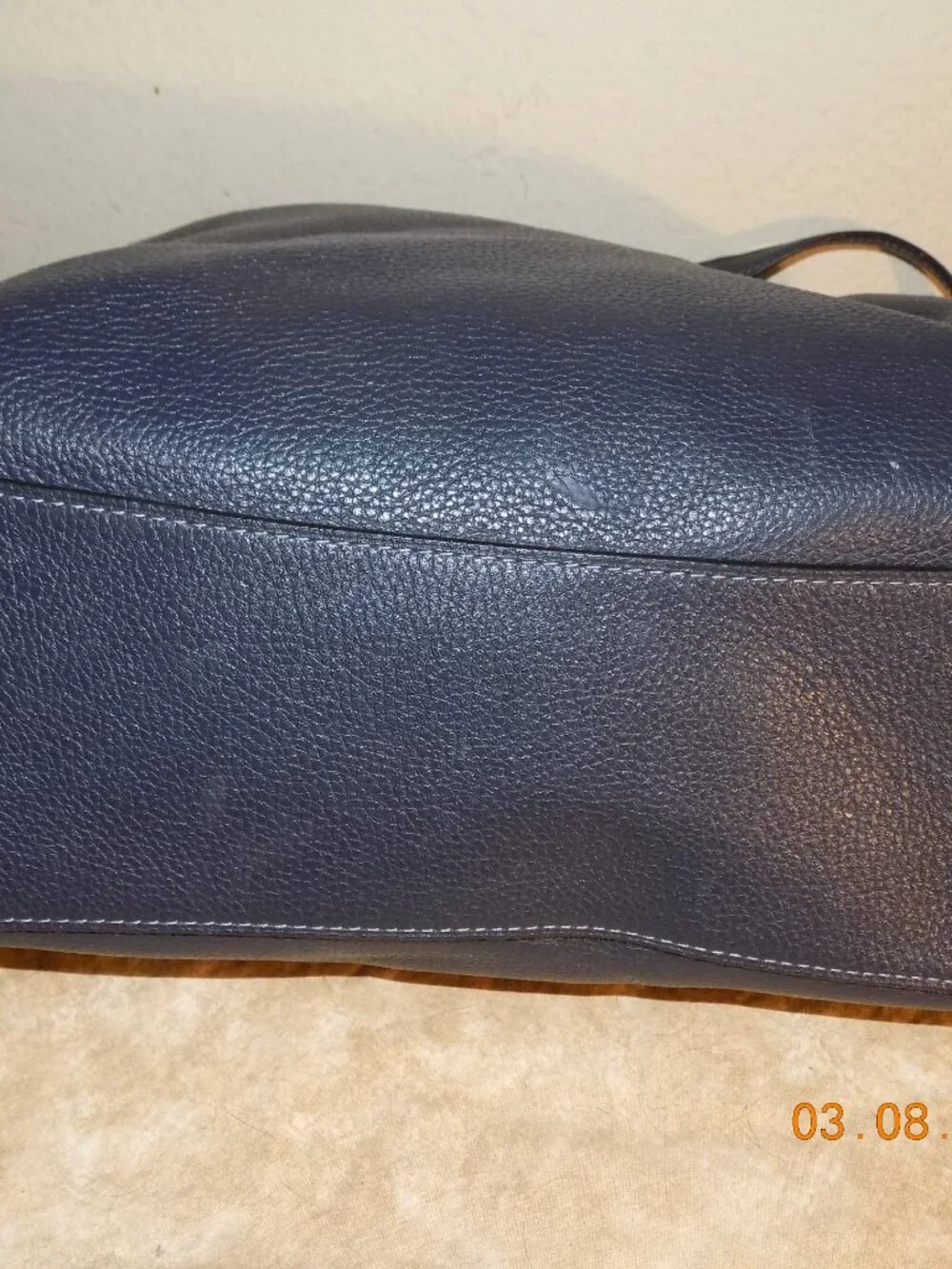 Coach Unique Navy Pebbled Leather Shoulder Hobo with Gold Hardware